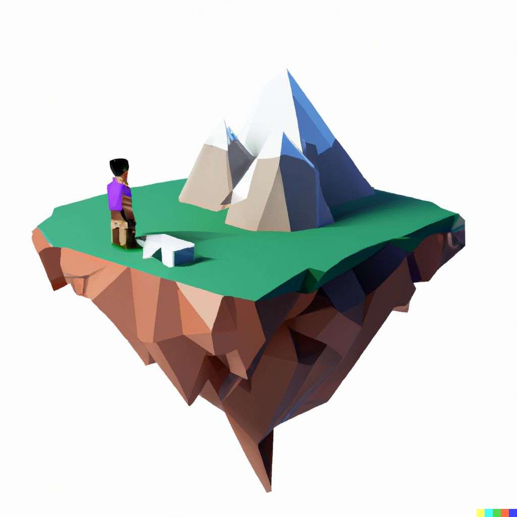 someone gazing at Mount Everest, low polygon isometric render